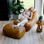 Big Joe Modora Bean Bag Lounger, Living Room and Gaming Seat, Copper Harbor Vegan Leather, Chair & Ottoman Set