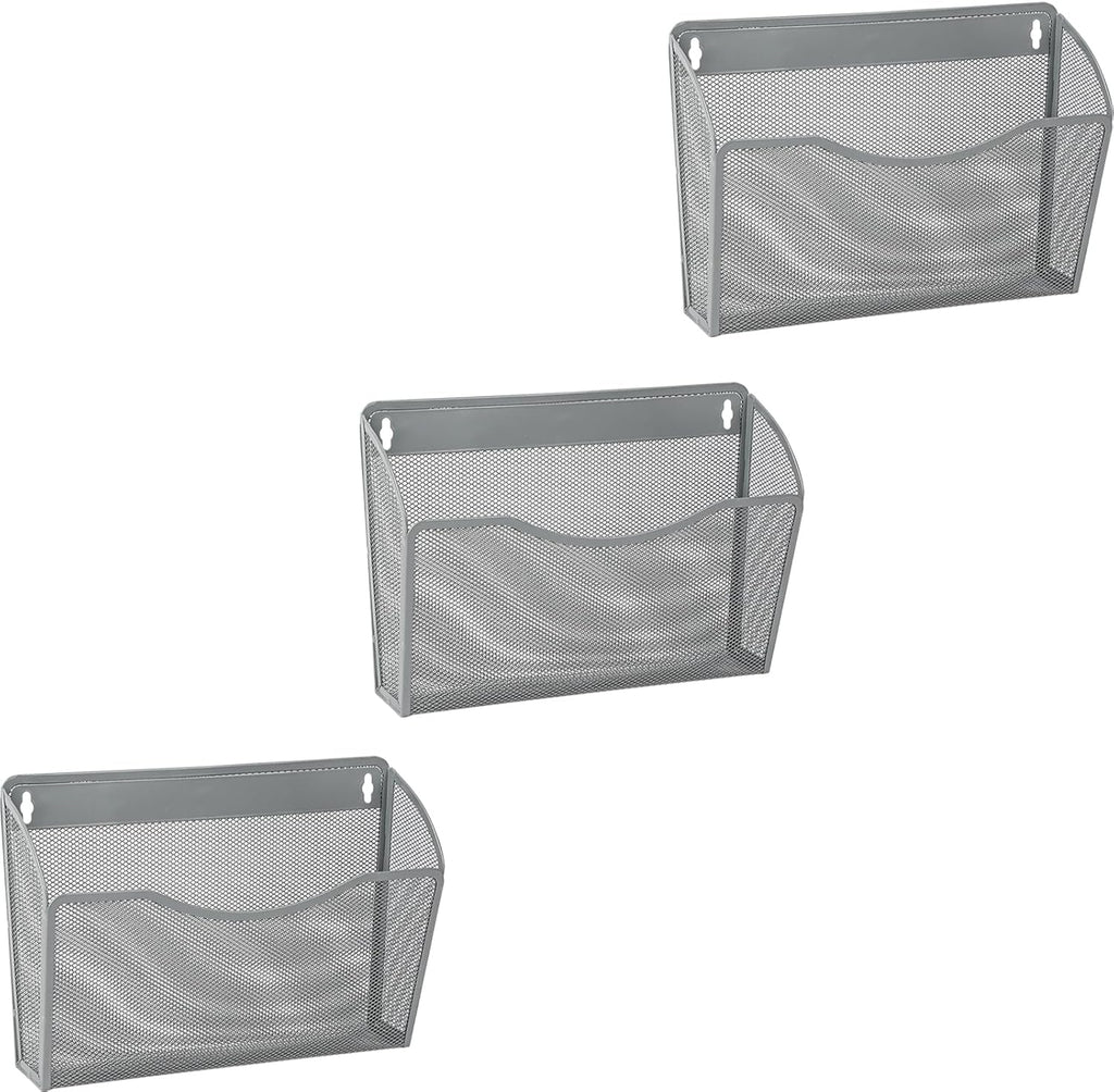 EASEPRES 3 Single Pocket Mesh Hanging File Organizer, Vertical Wall Mounted Magazine File Holder, Mount Basket Mail Paper Document Folder Organizing for Office, Home and School, Gray