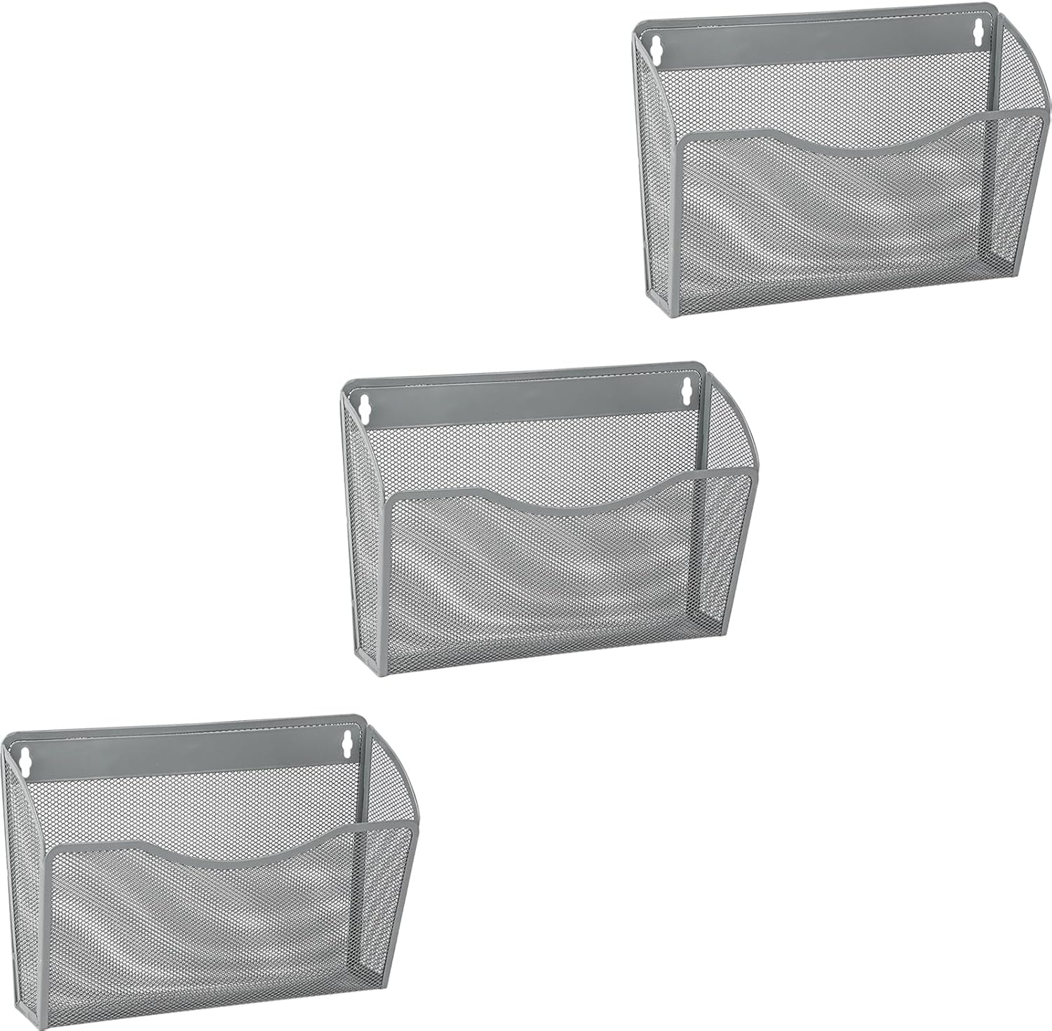 EASEPRES 3 Single Pocket Mesh Hanging File Organizer, Vertical Wall Mounted Magazine File Holder, Mount Basket Mail Paper Document Folder Organizing for Office, Home and School, Gray