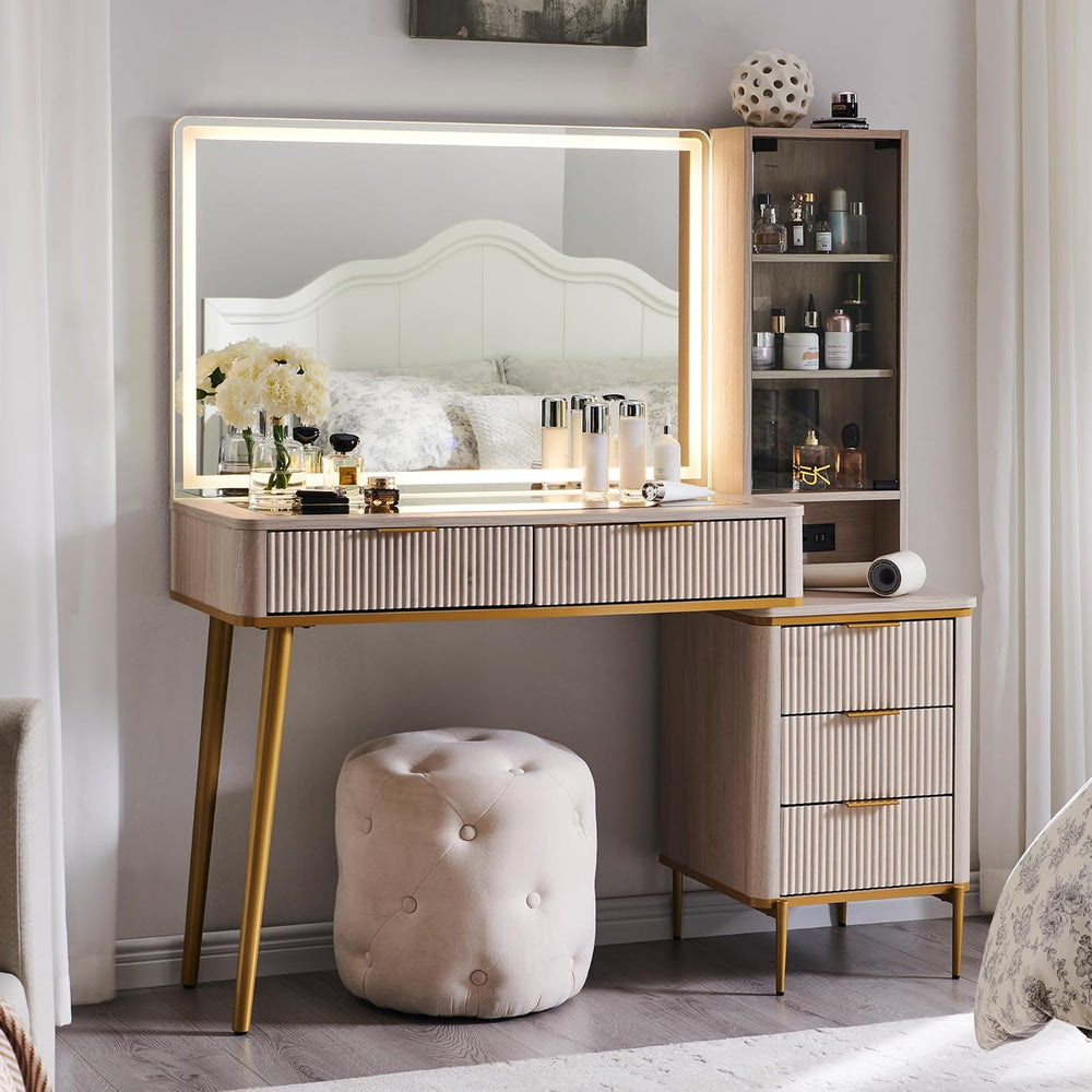 T4TREAM Fluted Makeup Vanity Desk with 36" HD Lighted Mirror, 48" B...