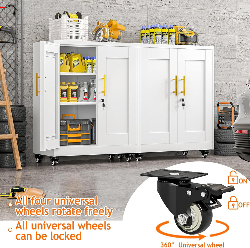 Metal Storage Cabinet with Wheels, 36" Tall Locking Storage Cabinet with...