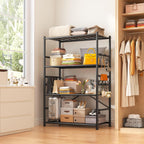 Storage Shelves 4-Tier Large Capacity Metal Shelving with Hooks, Heavy Duty Garage Shelving Unit with Leveling Feet, Stable Metal Shelves for Pantry, Kitchen and Closet,36" W x 12" D x 60" H, Black