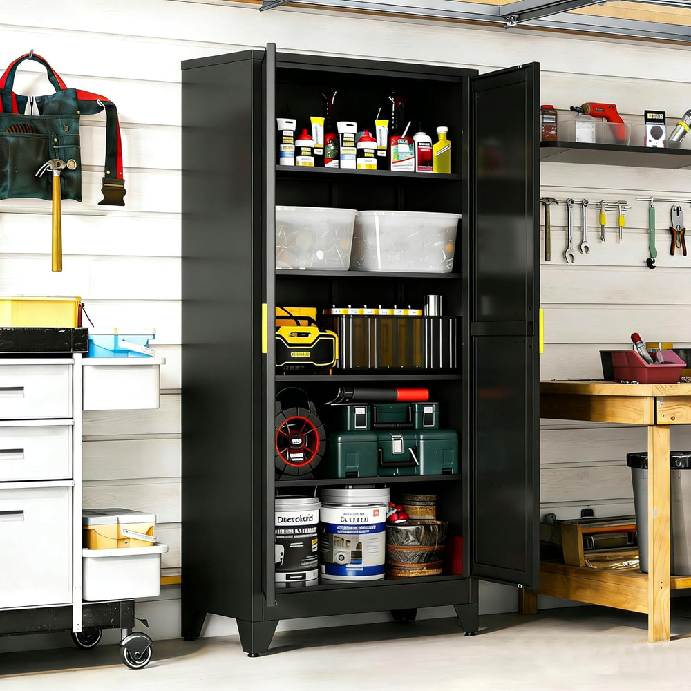 71" H Black Metal Storage Cabinets,Garage Storage Cabinet,Tall Pantry Ca...