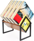 Wood Metal Vinyl Record Holder Stand,Records Storage with 40-50 LP | Heavy Duty Record Holder for Vinyl Albums Black