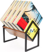 Wood Metal Vinyl Record Holder Stand,Records Storage with 40-50 LP | Heavy Duty Record Holder for Vinyl Albums Black