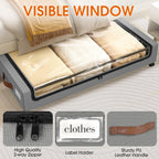 Under Bed Storage with Wheels 1Pack Underbed Storage with Clear Window&Label Under Bed Drawers Large Capacity Rolling Under Bed Storage for Clothes,Shoes, Blankets (Light Grey)