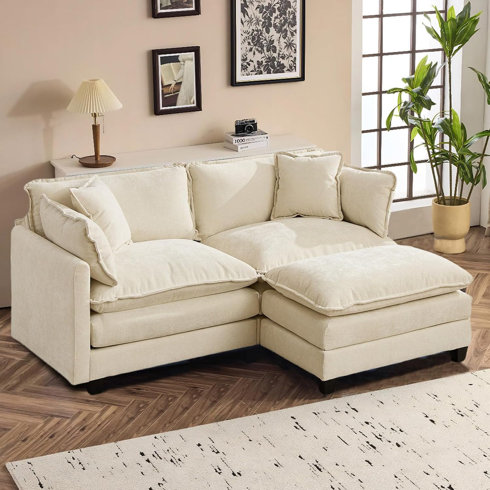 SoarFlash 77.95" Chenille L Shaped Modular Sofa with Ottoman,Beige