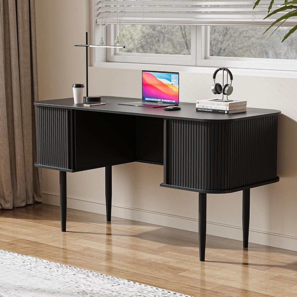 MAISONARIA 55" Modern Writing Desk with Storage, Wood Home Office Desk w...