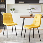 NORDICANA Yellow Velvet Dining Chairs Set of 6, Upholstered Tufted Kitchen Chairs, Comfortable Seat, Metal Leg, Easy Assembly