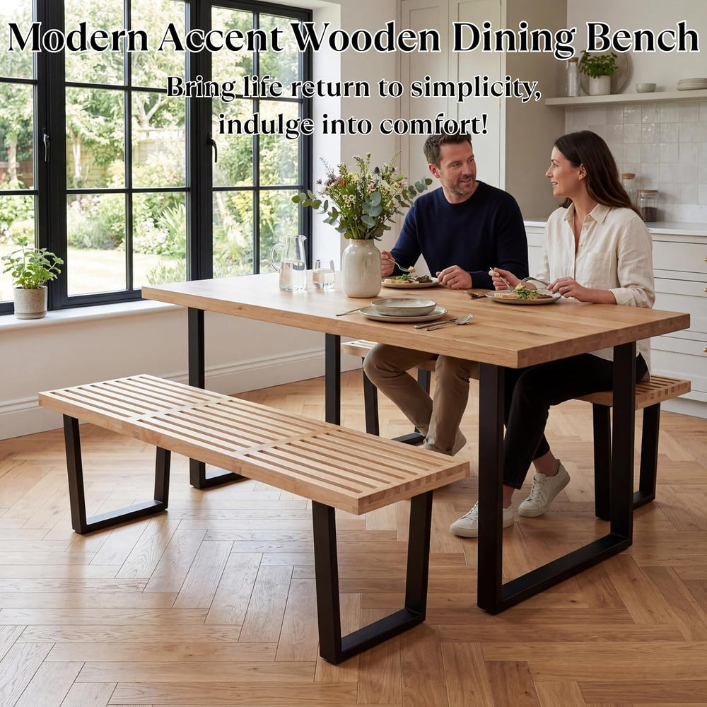 Wooden Dining Bench 55”Industrial Entryway Bench, Modern End of Bed Bench for...