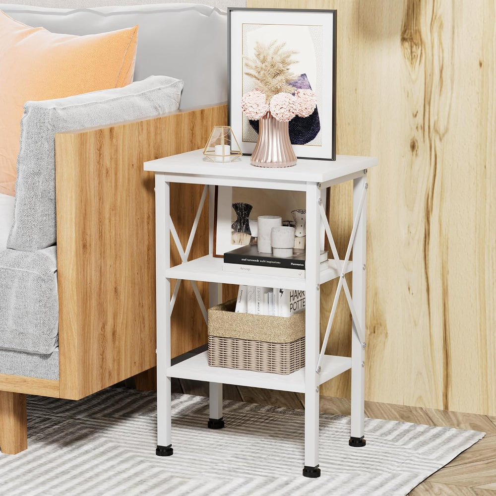 VECELO End Side Table Night Stand,X-Design with Storage Shelf for Bedroom,Liv...