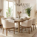 Mid Century Modern Upholstered Barrel Dining Chairs with Arms Set of 6, Farmhouse Linen Kitchen & Dining Room Chairs with Natural Hardwood Frame, 18" W Accent Chairs for Living Room Bedroom, Beige