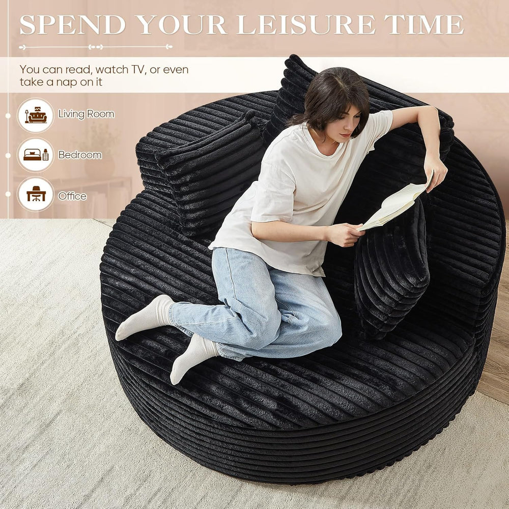 Oversized Round Chaise Longue Chair Indoor, Modern 55-inch Upholstered Cordur...