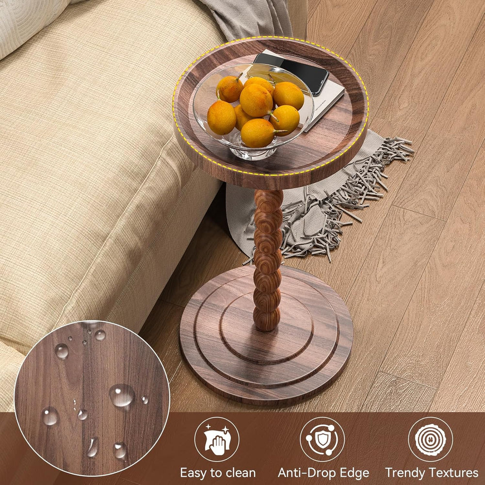 XNSDXV Round Side Table with Solid Wood Leg, Small Drink Table for Small Spac...