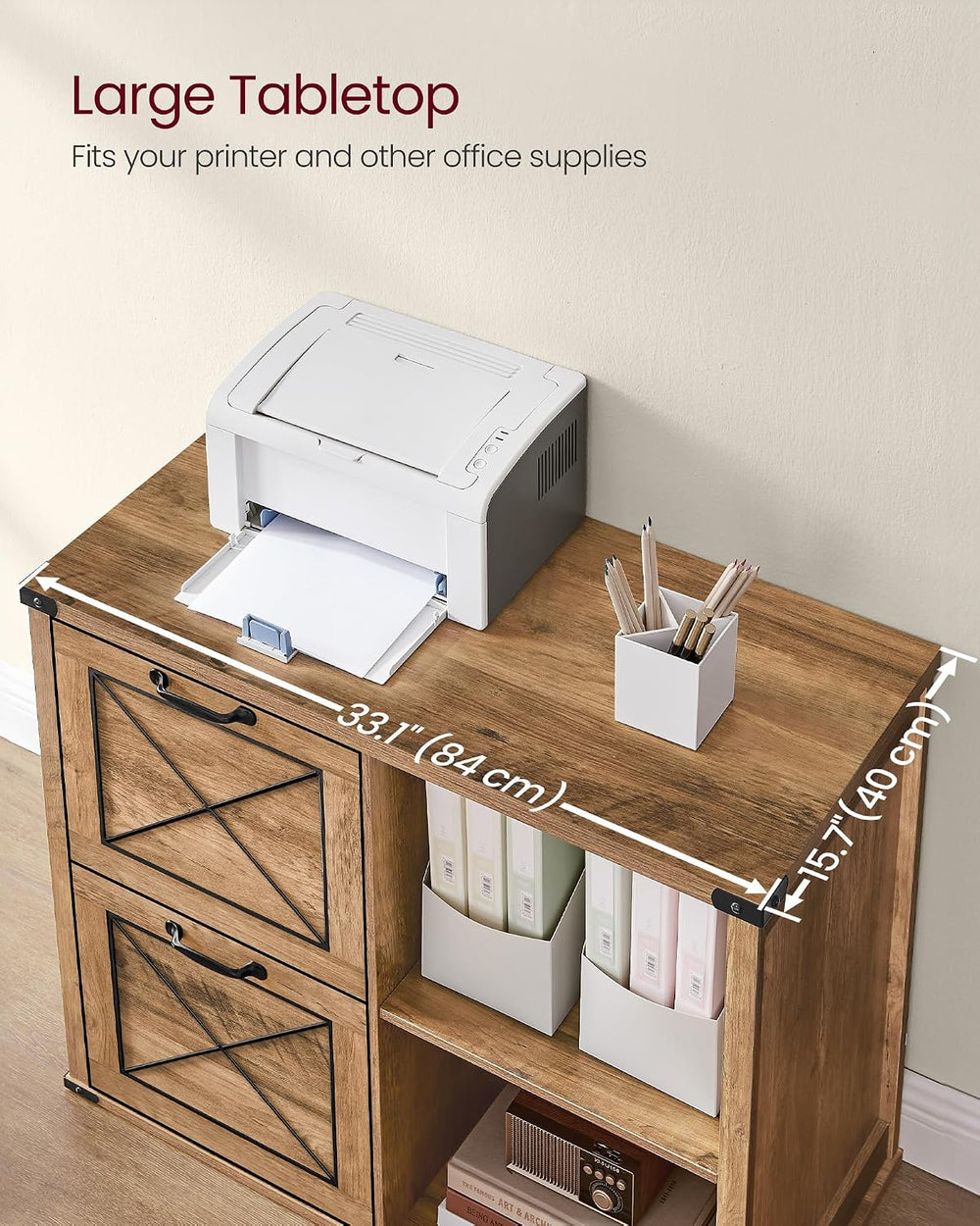 VASAGLE Lateral File Cabinet, Filing Cabinet with 2 Drawers, Printer Stand, 2...