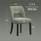 keoni Wooden Dining Chairs Set of 2, Mid Century Modern Upholstered Dining Room Chairs with Black Wood Legs, Fabric Farmhouse Kitchen Chairs with Foot Pegs for Dining Room, Green