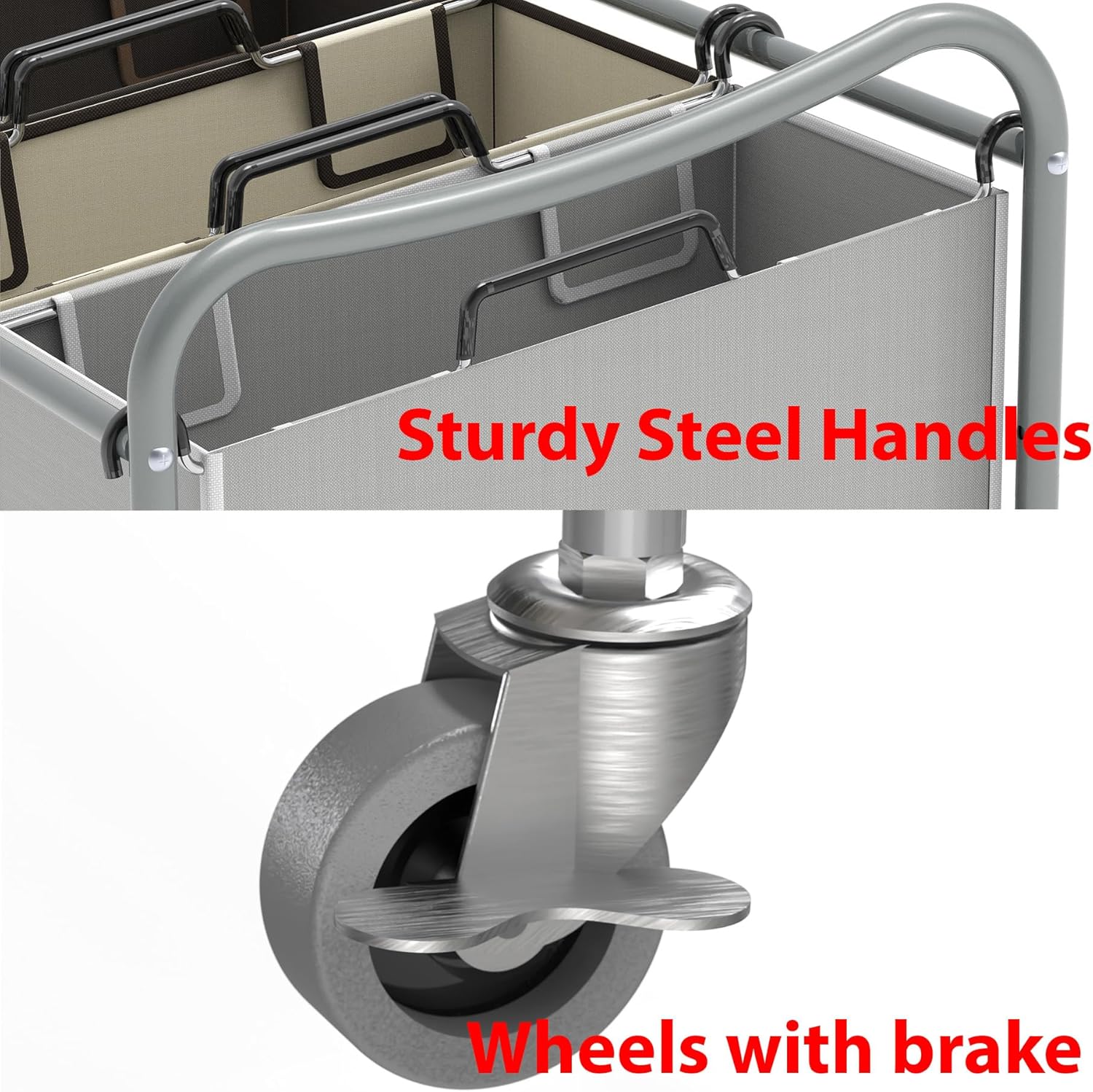 Simple Houseware Heavy Duty 3-Bag Laundry Sorter Rolling Cart, Silver/Assorted – Durable Triple Laundry Hamper with Removable Bags and Lockable Wheels for Laundry Room Organization
