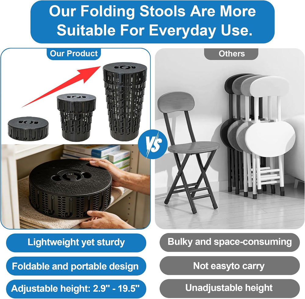 Collapsible Folding Stool Adjustable Step Stool with Safty Lock Foot Stool