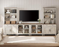 WAMPAT TV Stand with Bookshelves for TVs up to 75", Farmhouse Wall Unit Entertainment Center with Doors & Drawer, Media Console Table for Living Room & Bedroom & Home Theater, Rustic White