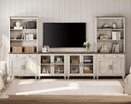 WAMPAT TV Stand with Bookshelves for TVs up to 75", Farmhouse Wall Unit Entertainment Center with Doors & Drawer, Media Console Table for Living Room & Bedroom & Home Theater, Rustic White
