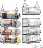 4 Tier Hanging Closet Organizer with Dividers,Extra Large Storage Hanging Shelf with 5 S Hooks 4 Dividers,Hang on Wire Closet Shelving Clothes Organizer-Black