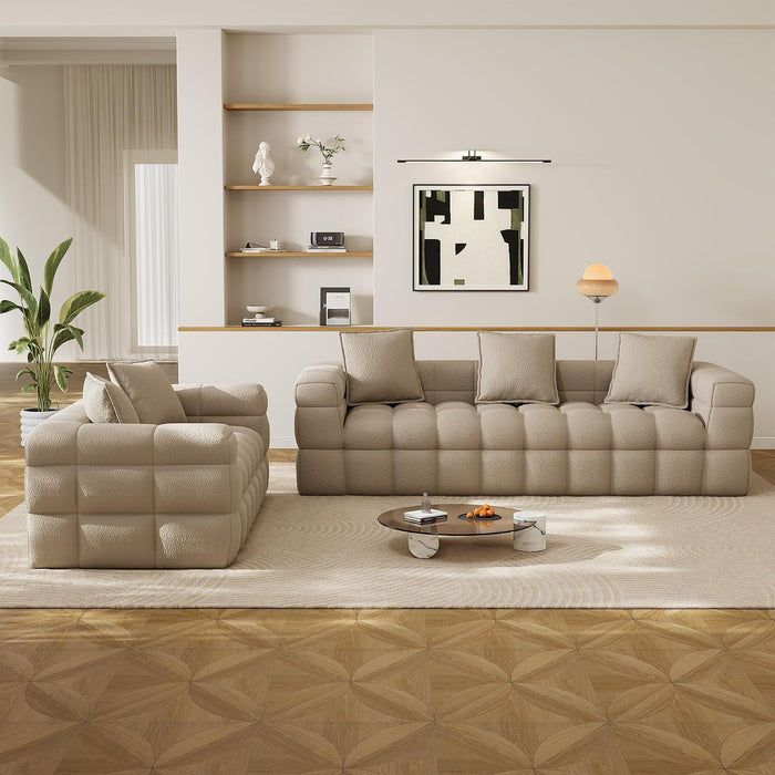 2 Pcs Modern Boneless Sofa for Living Room, Cloud Sectional,Light Brown