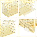 OPNICE 4-Tier Paper Organizer with Magazine Holder, Desk Organizers and Accessories, Office Desk Accessories & Workspace Organizers, Desktop File Organizer for Office Supplies Storage, Gold