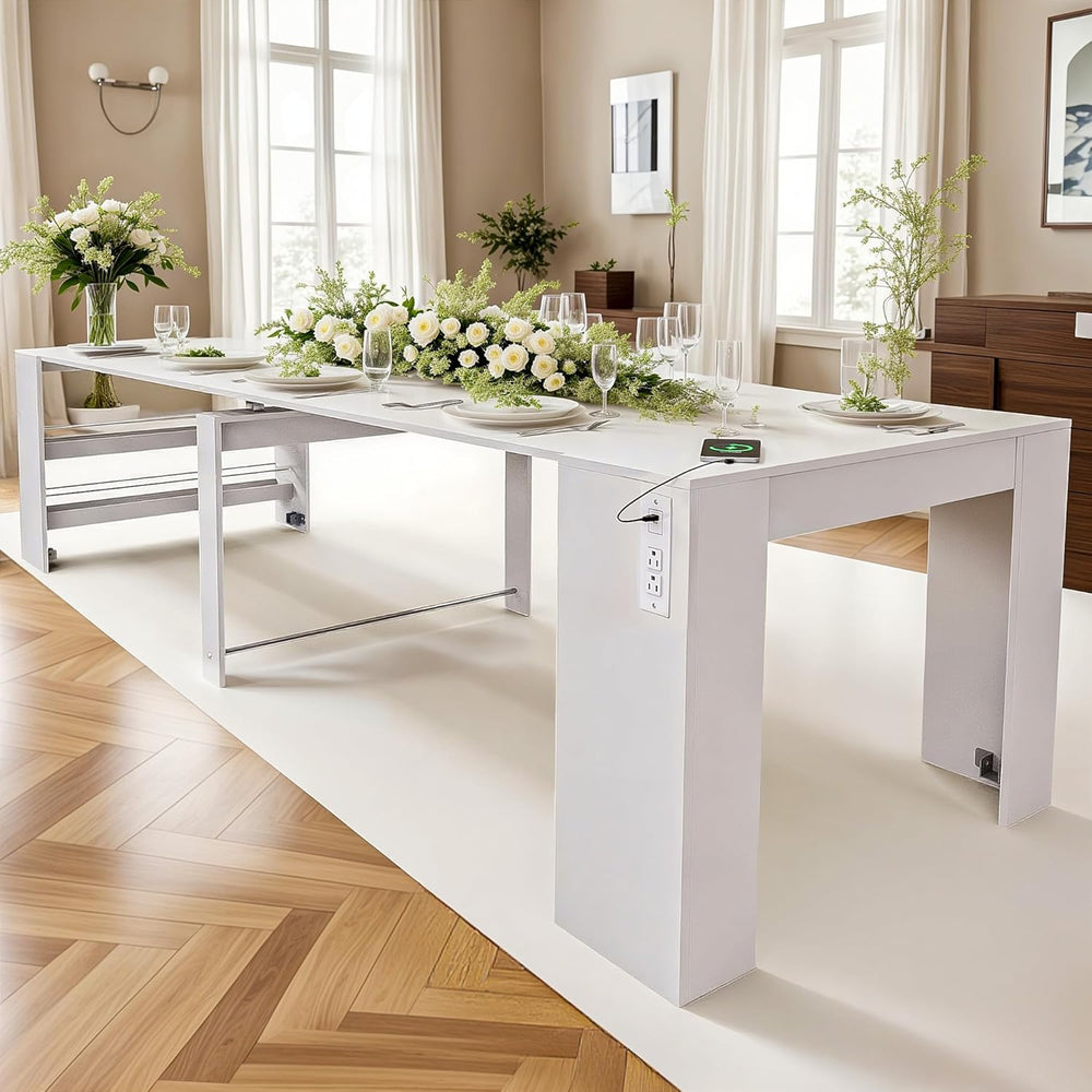 118.2" Modern Extendable Dining Table for 2 to 12 People with Outlet, Sp...