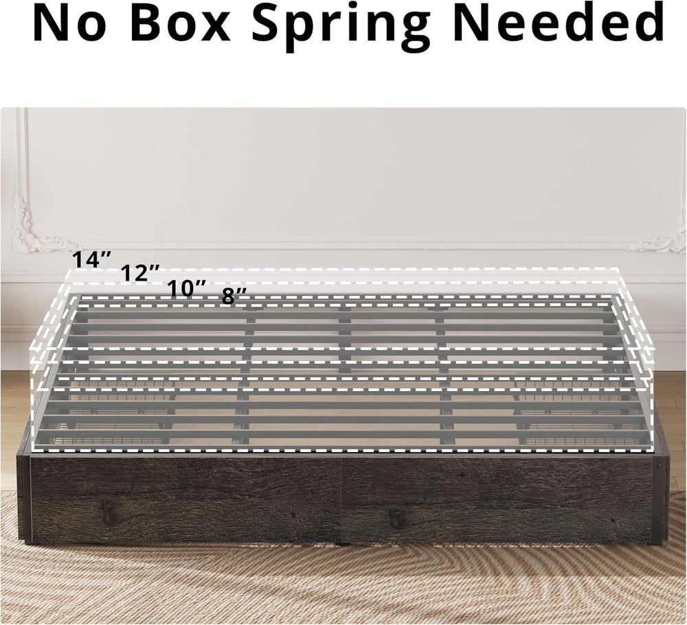 LIKIMIO King Bed Frame with 4 Storage Drawers, Charcoal Grey