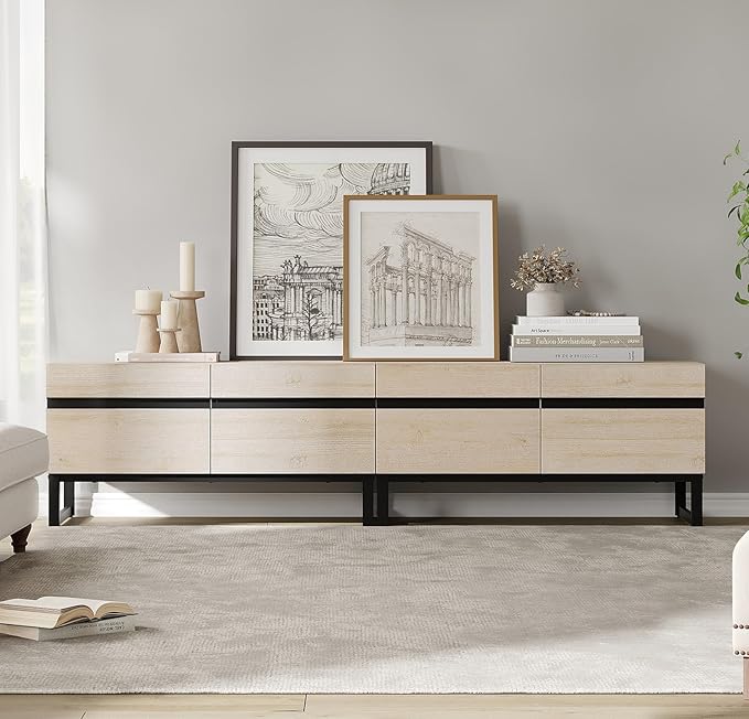WAMPAT Modern TV Stand for TVs Up to 75 Inch, 2-in-1 Entertainment Center Media Console with Storage Cabinets, TV Console for Living Room, Light Oak