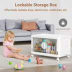 BROVIEW 360Qt Lockable Stackable Storage Bins with Lids, Closet Organizers and Storage Drawer, Collapsible Storage Bin with Wheels, Plastic Cabinet for Toy Clothes Dorm Organizer, V9 3 Pack White