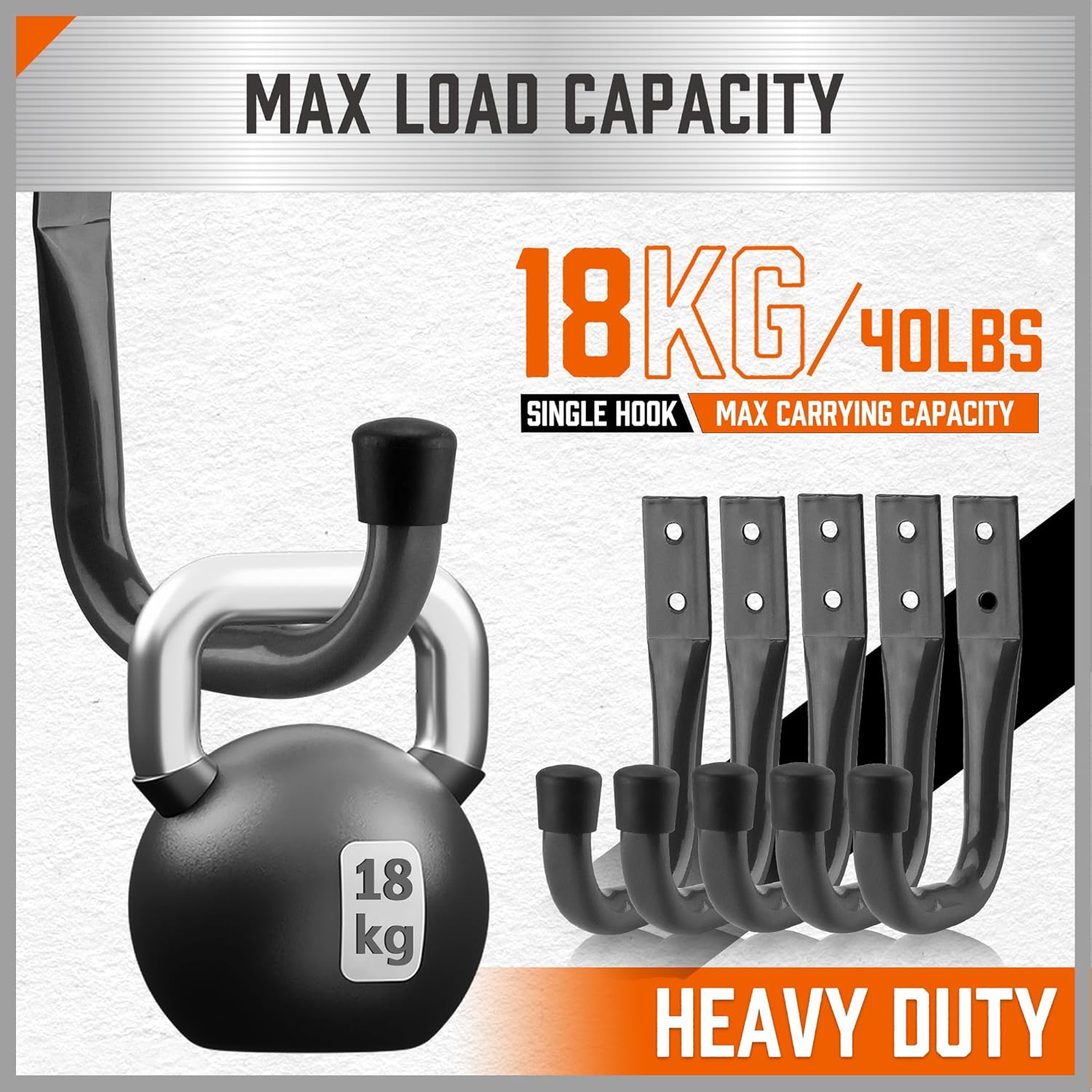 HORUSDY 6-Pack Heavy Duty Metal Wall Hooks, Large Garage Storage & Organization Hooks for Tools, Extension Cords, Ladders, and Bags, Wall Mount J Hooks for Indoor Outdoor Use, Gray