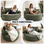 Oversized Round Chair Lounge Chaise Indoor, 55.5" Upholstered Corduroy Deep Seat Single Cloud Sofa Chair, Fluffy Modern Large Circle Boneless Sleeper Sofa for Living Room, Bedroom, Green