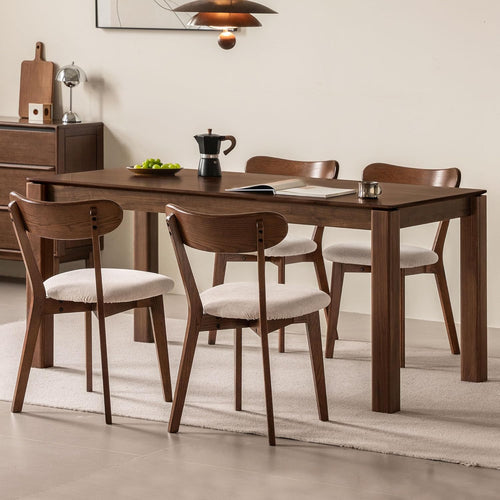 100% Solid Oak Dining Chairs, Mid Century Modern Dining Chair with Curved Backrest, Fabric Upholstered Dining Chairs for Kitchen, Study, Living Room (4, Walnut Wood-Beige Cushion)