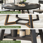 knoworld Round Dining Table for 4-6 with Storage Shelf, Kitchen & Dining Room Circle Pedestal Table, Heavy Duty Metal Frame & Wood Top