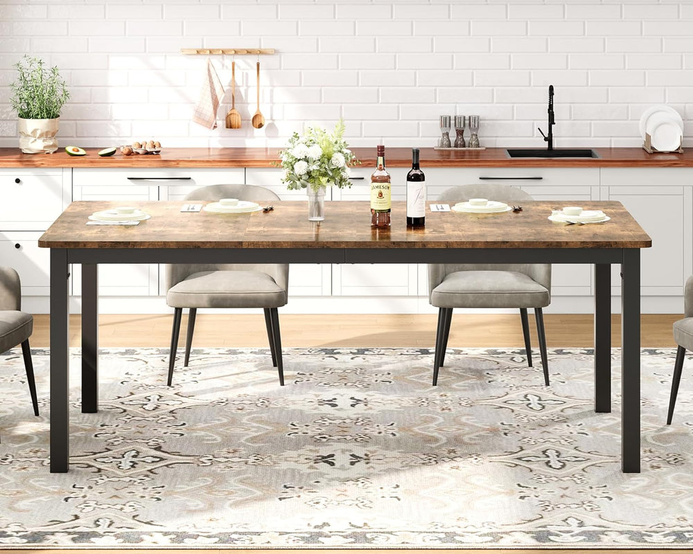 79 Inch Industrial Dining Table, Large Rectangle Kitchen Table with Metal Leg...