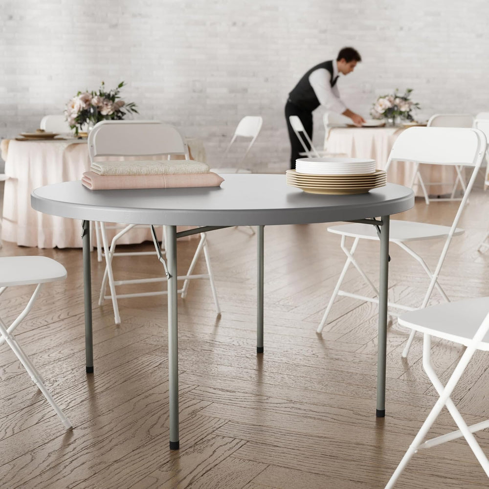Flash Furniture 4 ft Plastic Round Folding Table, Dark Gray | Durable Constru...