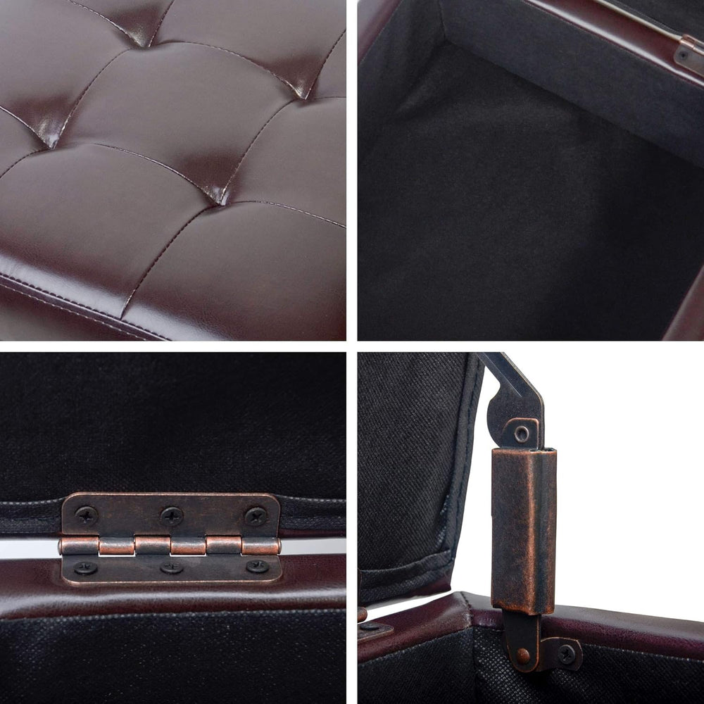 H&B Luxuries Tufted Leather Square Flip Top Storage Ottoman Cube Foot Res...