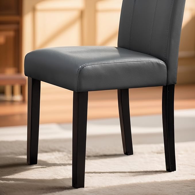 CHUN YI Dining Chairs Set of 2, Faux Leather Dining Room Chairs, High Back Upholstered Parsons Chairs for Dining Room Kitchen Side Chair with Sturdy Wood Legs, Grey