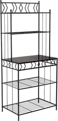 Kings Brand Furniture - 5-Tier Standing Kitchen Bakers Rack for with Storage Microwave Stand, Metal Frame with Marble Finish - Black