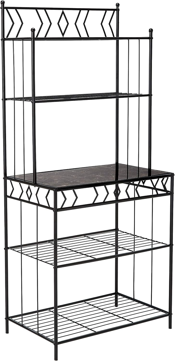 Kings Brand Furniture - 5-Tier Standing Kitchen Bakers Rack for with Storage Microwave Stand, Metal Frame with Marble Finish - Black
