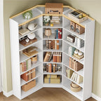 IRONCK Corner Bookshelf, 7-Tier Bookshelf with Storage, Corner Bookcases with Baffles Etagere Shelf for Living Room Home Office Bedroom, White