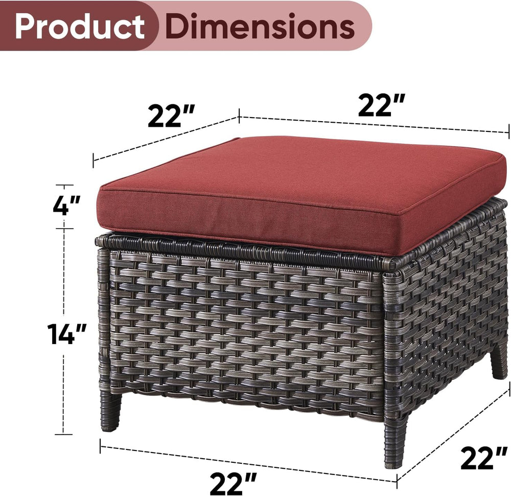 Outdoor Ottoman Set of 2 - PE Wicker Rattan Ottoman Patio Footstool for Deck ...