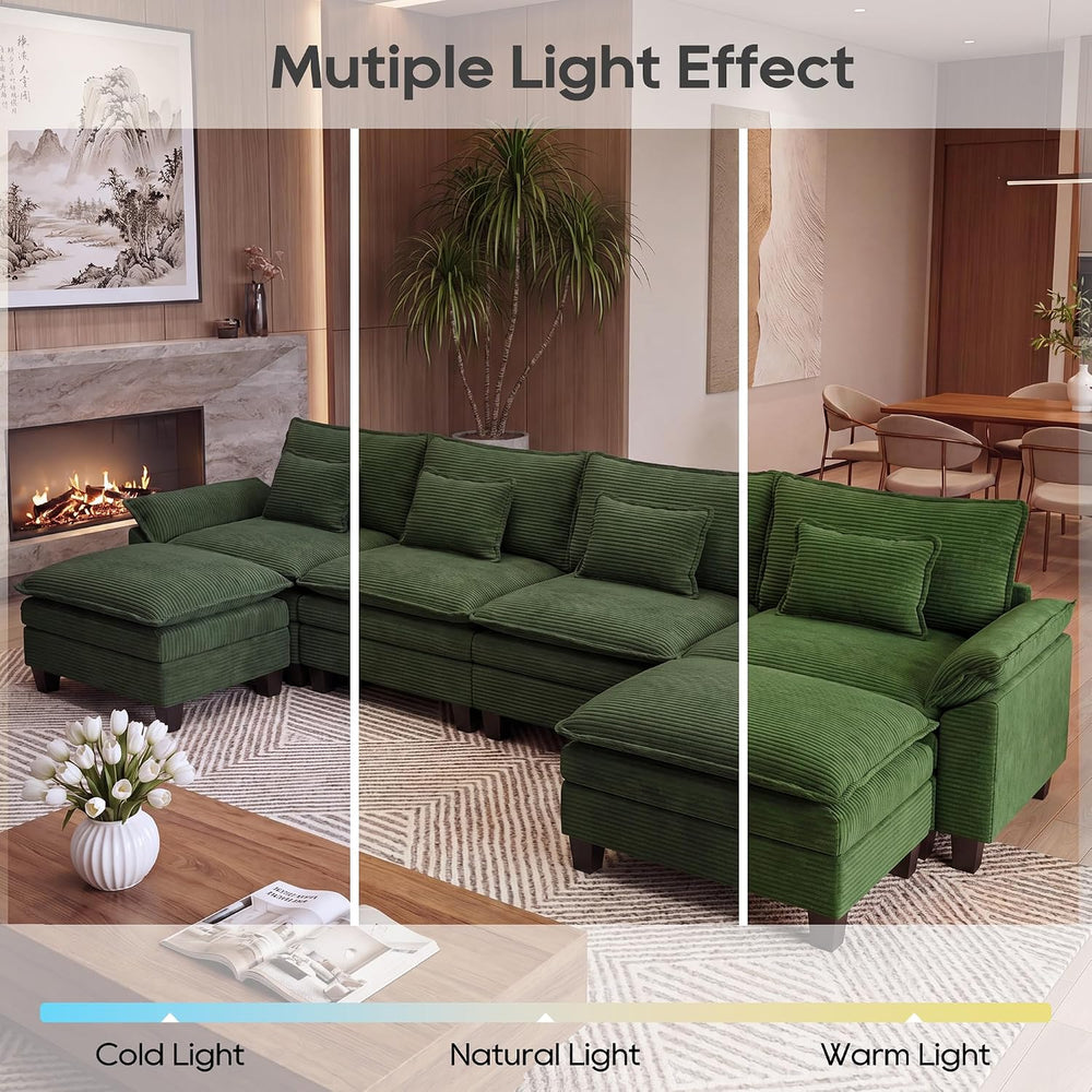 URRED Oversized Modular Sectional Sofa，Solid Green：157" U Shaped | Moder...