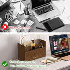 Bamboo Mail Organizer Countertop Wood Desk Organizer Drawer Tabletop Storage Box Letter Sorter Makeup Organizer for School Home Office Supplies Brown