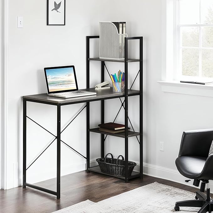 Convenience Concepts Desigsn2Go Office Workstation Desk 36" - Modern, Contemporary Writing Accent with Storage Shelves for Dorm Room & Home Study, Charcoal Gray