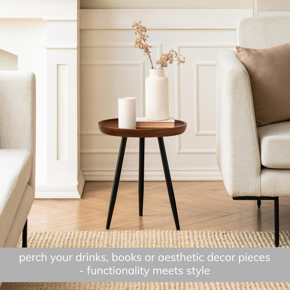 MH London Lydia Round Small End Table & Side Table Solid Wood, Walnut top...