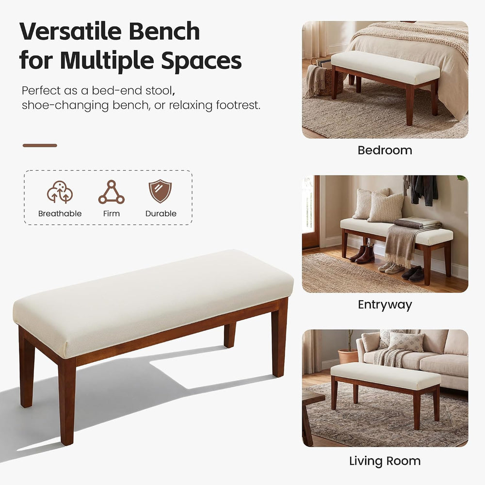 43.5" Upholstered Bedroom Bench, Linen Entryway Bench with Solid Wood Le...