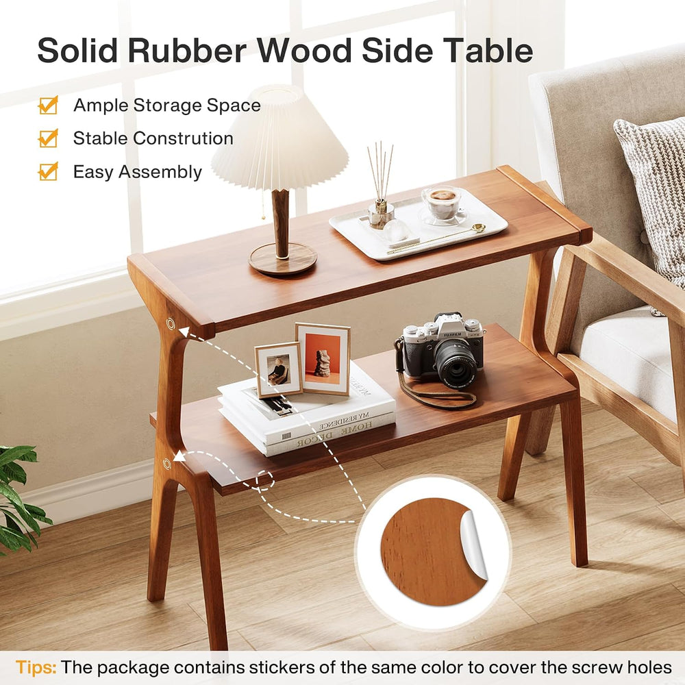 Tribesigns Set of 2 Solid Wood Side Table, 2-Tier Couch End Table with Storag...