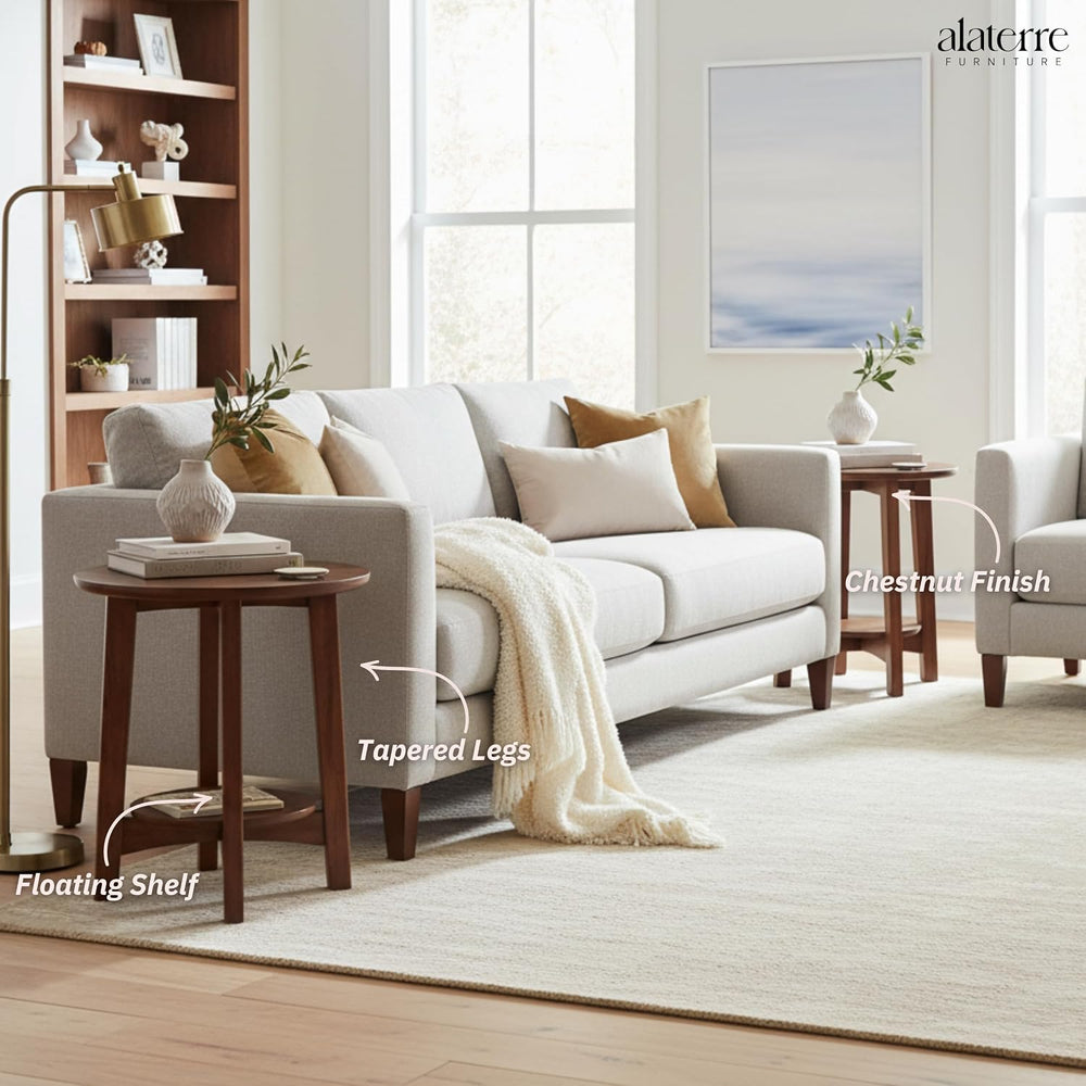 Alaterre Furniture Monterey End Tables – Set of 2 Round Side Tables with Stor...
